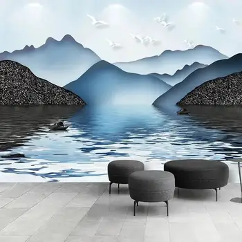 Egyéni falfestmény tapéta 3D Új kínai tinta Tájkép Művészi koncepció Falfestés TV háttér dekoratív Papel De Parede
