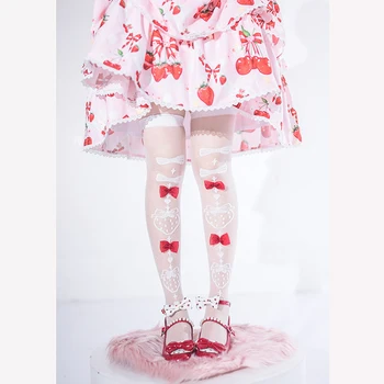 Eper nyakkendő Lolita zokni női kúp fonott üveg térdig érő zokni nyáron Lolita japán bimbó selyemharisnya