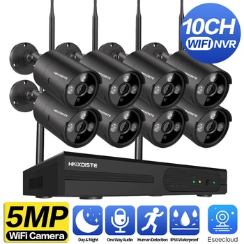 Eseecloud vezeték nélküli CCTV rendszer Wifi kamera készlet H.265 5MP HD biztonság Audio AI Human Detect IP 10CH NVR videó megfigyelő készlet