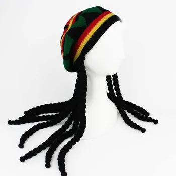 Fancy Dress Party Costume Hippie Beret Dreadlocks Paróka Jamaicai Rasta Hat Bob Marley Karibi díszes ruha kellék