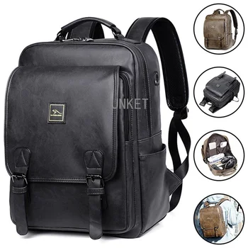 Fashion Men PU bőr hátizsákok USB töltőcsomag alkalmi laptop táska Nagy kapacitású utazási hátizsákok