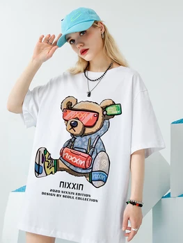 Fashion Show Plüss medve Kawaii női póló Kiváló minőségű márkás ruhák Harajuku Oversize pólók Street Cotton ruhák