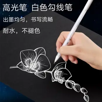 Fehér kiemelő toll kézzel festett fehér toll kreatív fényesítő kiemelés kiemelés festés toll művészeti hallgató speciális horogvonal toll üres