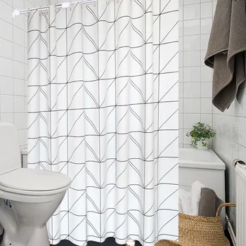 Fehér rács geometriai nyomtatású zuhanyfüggöny Többméretű poliészter fürdőfüggöny Vízálló fürdőszobai zuhanyfüggönyök Lakberendezés