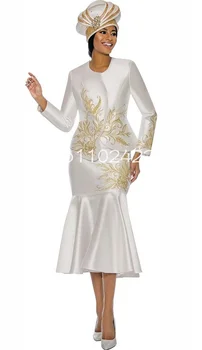 Fehér teahosszúságú sellő A menyasszony anyja ruhák Hosszú ujjú kabát Arany hímzés Egyházi öltönyök Keresztanya Ruha