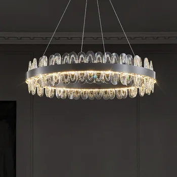 Fekete mennyezeti csillár 2023 Modern téglalap Home LED luxus kristály felfüggesztésű függő lámpák mennyezetre étkezőasztalhoz