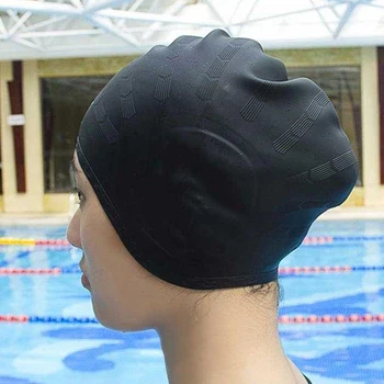 Felnőttek Magas rugalmasságú úszósapkák Férfiak Nők Vízálló úszómedence sapka Fülek védelme Hosszú haj Nagy szilikon búvárkalap