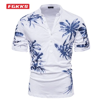 FGKKS 2022 nyári új póló férfi Hawaii stílusú nyomtatott rövid ujjú pólók alkalmi pamut fenekű férfi divat póló
