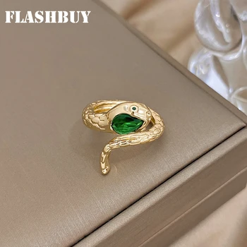 Flashbuy Új divat zöld kristálykígyó gyűrűk nőknek Vintage aranyozott állítható ujjgyűrűk ékszer esküvői ajándék