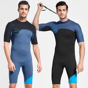 Férfi 2mm neoprén rövidnadrágos búvárruha, teljes testes búvárruha hátsó cipzár szigonyozáshoz búvárkodás snorkeling szörfözés úszás vízi sportok