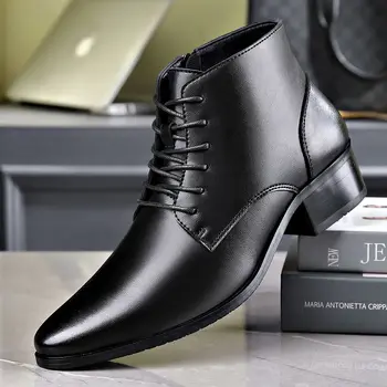 Férfi alkalmi üzleti iroda Hivatalos ruha Chelsea csizma cipő műbőr csizma fekete boka fűző Botas Hombre Chaussure B284