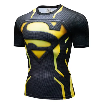 Férfi futás szűk póló rövid ujjú edzőterem Fitnesz férfi kocogó sport viselet gyorsan száradó kompressziós ingek 3D nyomtatott felső férfiaknak
