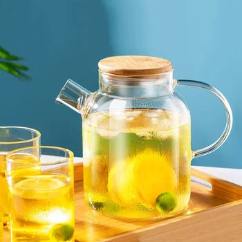 GIANXI kerek kifolyó üveg vizeskancsó Nagy kapacitású átlátszó hőálló vízforraló Citromos tea illatos tea hidegvizes palack
