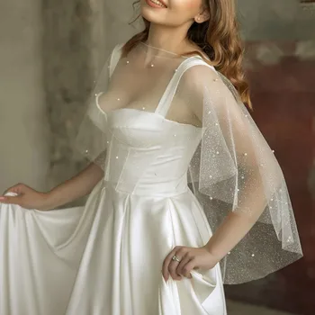 Glitters tüll esküvői bolero 2023 gyöngyökkel Menyasszonyi fok nők vállrándítás hivatalos particsomagolás különleges alkalmi kabát