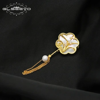 GLSEEVO Kínai vintage virág rajongói bross ékszerek Fém brossok nőknek Bankett ruhák sál klip tű ajándék