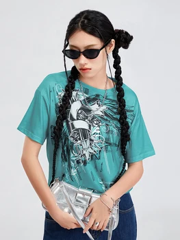 Grunge felsők női Y2k rövid ujjú vintage grafikus pólók Tini lányok esztétikus gótikus emo pólók Halloween ruhák