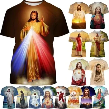 Gyermek Jézus szeret minden keresztényt 3D nyomtatás Divat Jézus minta fiúk és lányok rövid ujjú alkalmi gyermek póló