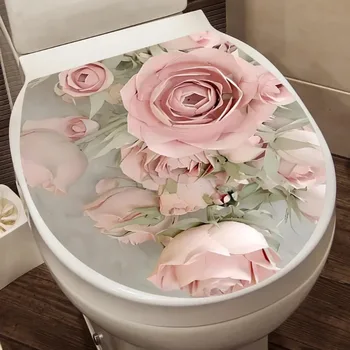 Gyönyörű hangulatos rózsaszín virág WC-huzat matrica PVC vízálló fürdőszoba WC dekoratív öntapadó dekorációs poszter