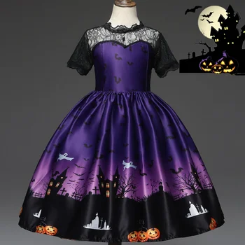 Halloween Magic Witch Cosplay Dreses lányoknak Carnival Party Ghost Bat Cosplay jelmez 4-10 éves álarcos öltöztetős ruhák