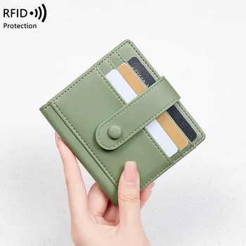 Határokon átnyúló Új RFID mágneses női pénztárca PU egyszínű csat hitelkártya táska Kis könnyű rövid pénztárca