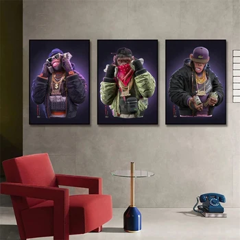 Hip Hop Monkey Canvas Painting Swing Funny Monkey Poster Cool Animal Modern Home Home Living Boy Room Wall Decoration