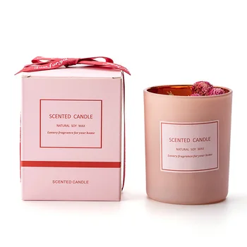 Home illat matt rózsaszín gyertyatartó szárított virág aromaterápiás gyertya rózsaszín díszdobozzal