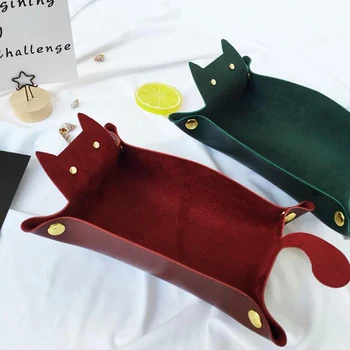 Hordozható macska alakú bőr tároló tálca kulcs asztali ékszerdoboz érme sminktálca háztartási összecsukható tálca tároló doboz