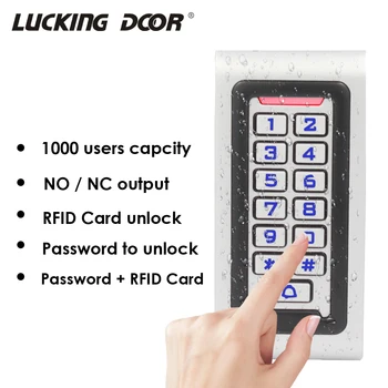 Háttérvilágítású RFID önálló ajtó beléptető olvasó billentyűzet 1000 felhasználó 125KHz 13,56 MHZ Kártyaajtónyitó IP65 Vízálló WG-vel