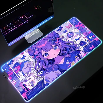 Japán anime egérpad Nagy RGB világító egérszőnyeg LED színes háttérvilágítású asztali szőnyegek játék zárolása Egérpad billentyűzet