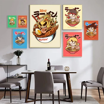 Japán Ramen rajzfilmek Állatok Vászon Művészet Festészet Konyhai dekoráció Fali képek Tészta Étel Plakátok És nyomatok Gyerekeknek