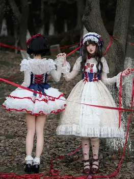 Japán édes tündér Lolita JSK ruha női fehér hálós patchwork elegáns hercegnő ruhák női csokor kötés estélyi parti ruha