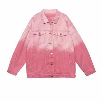 Jean dzseki női vintage egymellű koreai stílusú farmerkabát 2023 őszi dzsekik nőknek rózsaszín színátmenetes alkalmi
