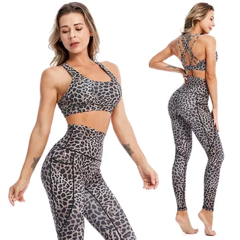 jóga szett női 2 részes Leopard sportruha Fitness viselet Futóedzés Push Up leggings jóga nadrág női tréningruha plus size