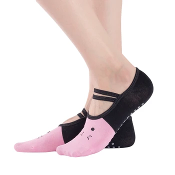 Jóga zokni markolattal nőknek Sportos edzés Barre pilates Zokni pántokkal Aranyos rajzfilm macska zokni papucs