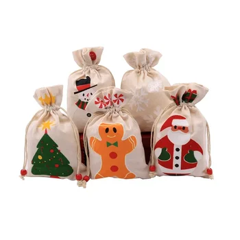 Karácsonyi ajándék Húzózsinóros táska Apple tároló táska Karácsonyi ajándék gyönyörű rajzfilm hó Mikulás kis szövettáska