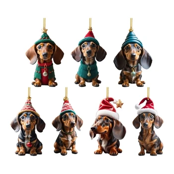 Karácsonyi tacskó kutya dísz kreatív 2D akril dekoratív medál karácsonyfa függő dekorációs kézművesség
