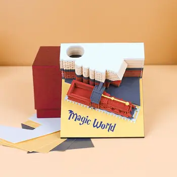 Karácsonyi varázsvonat 3D papírfaragás Jegyzettömb DIY jegyzettömb Háromdimenziós cetlik Irodai íróasztal dekorációs díszek