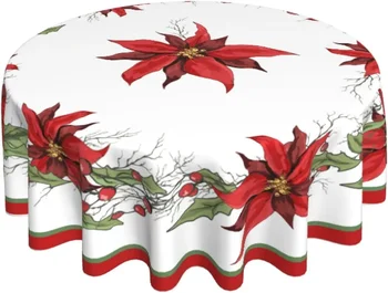 Karácsonyi virág kerek terítő 60 hüvelykes mosható újrafelhasználható dekorációs asztalterítő huzat konyhai partihoz vacsoraasztal dekoráció