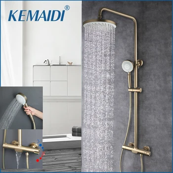 KEMAIDI szálcsiszolt arany termosztatikus zuhanyrendszer kádkifolyóval 3 funkcionális szabadon álló zuhanycsaptelep Falra szerelhető csaptelep szerelvények