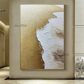 Keret nélküli Összehúzott Arany Nagy Absztrakt Festmény 100% Kézzel készített vászon Lakberendezés Kortárs falművészet Egyéni kép