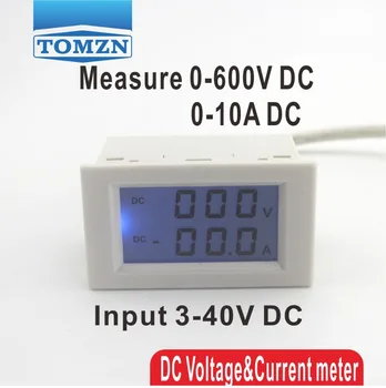 Kettős LCD kijelző DC feszültség- és árammérő voltmérő ampermérő tartomány DC 0-600V 0-10A Kék háttérvilágítás DC 3 ~ 40 bemenet sönttel