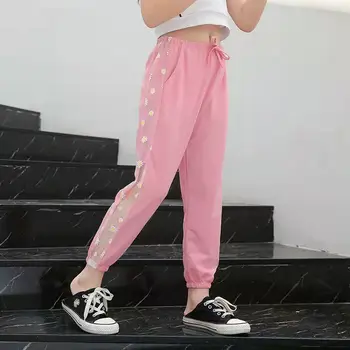 Kislányok laza rózsaszín nadrág Nyári alkalmi divat Gyerekruhák Kék széles szárú nadrág Gyermek vágott nadrág 6 8 10 11 12 évig