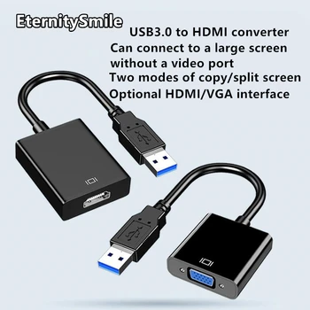 Kiváló minőségű 1080P USB 3.0 HDMI férfi - anya átalakító adapter kábel Nagy sebességű 5 Gbps laptophoz USB VGA