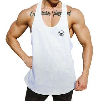 Kiváló minőségű férfi testépítő háló Lélegző Y-back edzés Tank felsők ujjatlan ingek Edzőterem fitnesz mellény Jogger ruházat
