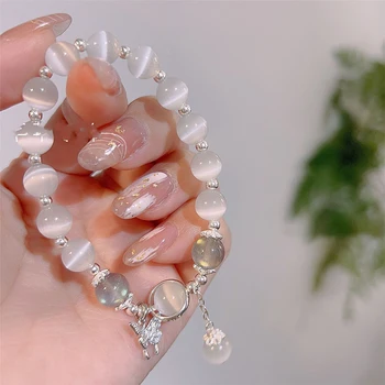 koreai divat utánzat opál karkötő egyszerű medál karkötő ins holdkő kristálygyöngy hold medál karkötő ékszer ajándékok