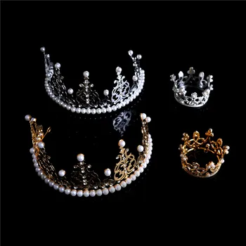 Koronakirály divat teljes gyöngy és kristály Mini hercegnő Tiara korona anyának és baba báli hajdíszeknek Hajékszer kiegészítők