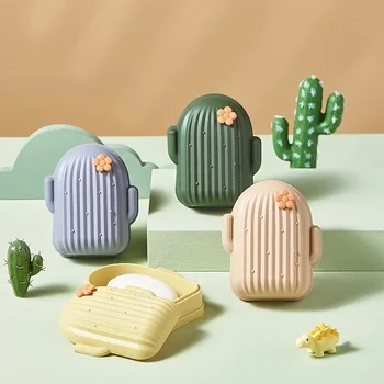 Kreatív aranyos kaktusz szappantartó háztartási szappantartó leereszthető diákkollégium fedéllel WC szappanos doboz