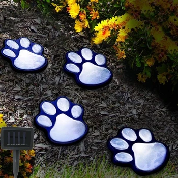 Kutya mancs nyomtatás Napelemes lámpák 4 az 1-ben vízálló napelemes kerti lámpák LED dekor lámpa teraszhoz Gyepudvar Ösvény Kültéri dekorációk