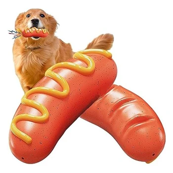 Kutyarágós játékok agresszív rágóknak,Tartós, nyikorgó interaktív kutyajátékok, nagy teherbírású kemény hot dog játékok Tartós, könnyen telepíthető