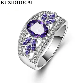 Kuziduocai Új divatékszerek lila cirkon rozsdamentes acél cseresznyevirágok esküvői menyasszonyi parti gyűrűk nőknek Anillos R-533